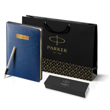 Подарочный набор: Ручка перьевая Parker Jotter Stainless Steel GT и Ежедневник синий недатированный