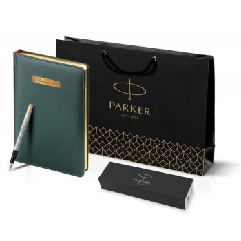 Подарочный набор: Ручка перьевая Parker Jotter Stainless Steel GT и Ежедневник зеленый недатированный