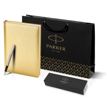 Подарочный набор: Ручка перьевая Parker Jotter Stainless Steel GT и Ежедневник золотистый недатированный