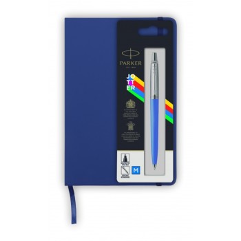 Подарочный набор: Шариковая ручка Parker Jotter ORIGINALS BLUE CT, стержень: Mblue В БЛИСТЕРЕ и блокнот ярко-синего цвета