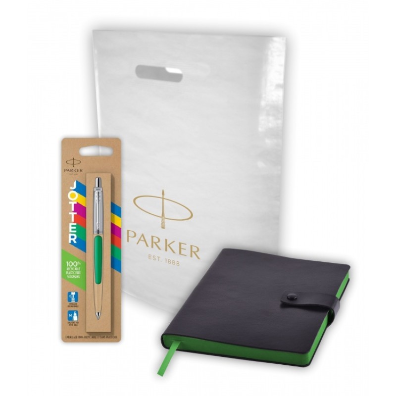 Подарочный набор: Шариковая ручка Parker Jotter ORIGINALS GREEN CT В ЭКО УПАКОВКЕ и Ежедневник недатированный черный