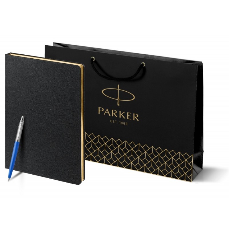 Подарочный набор: Шариковая ручка Parker Jotter ORIGINALS BLUE CT, стержень: Mblue  и Ежедневник недатированный черный с золотистым с