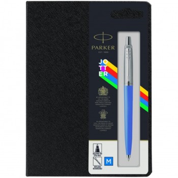 Подарочный набор: Шариковая ручка Parker Jotter ORIGINALS BLUE CT, стержень: Mblue  и Ежедневник недатированный черный с золотистым с