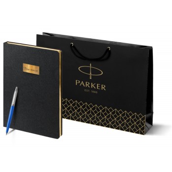 Подарочный набор: Шариковая ручка Parker Jotter ORIGINALS BLUE CT, стержень: Mblue  и Ежедневник недатированный черный с золотистым с