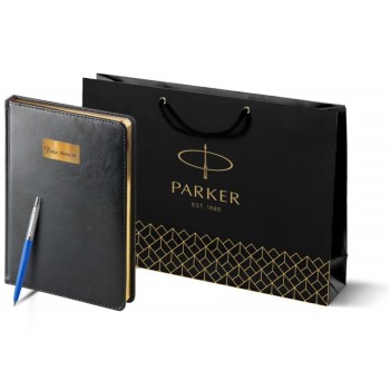 Подарочный набор: Шариковая ручка Parker Jotter Originals Blue Chrom CT, стержень: Mblue  и Ежедневник черный недатированный