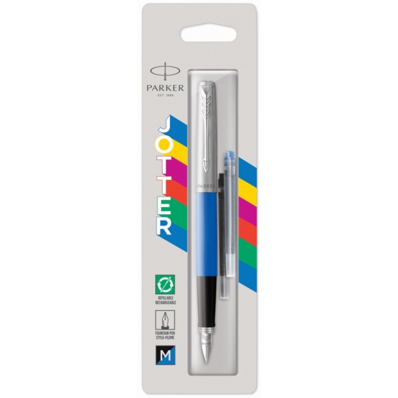Перьевая ручка Parker Jotter, цвет ORIGINALS BLUE CT, цвет чернил синий/черный, толщина линии M, В БЛИСТЕРЕ