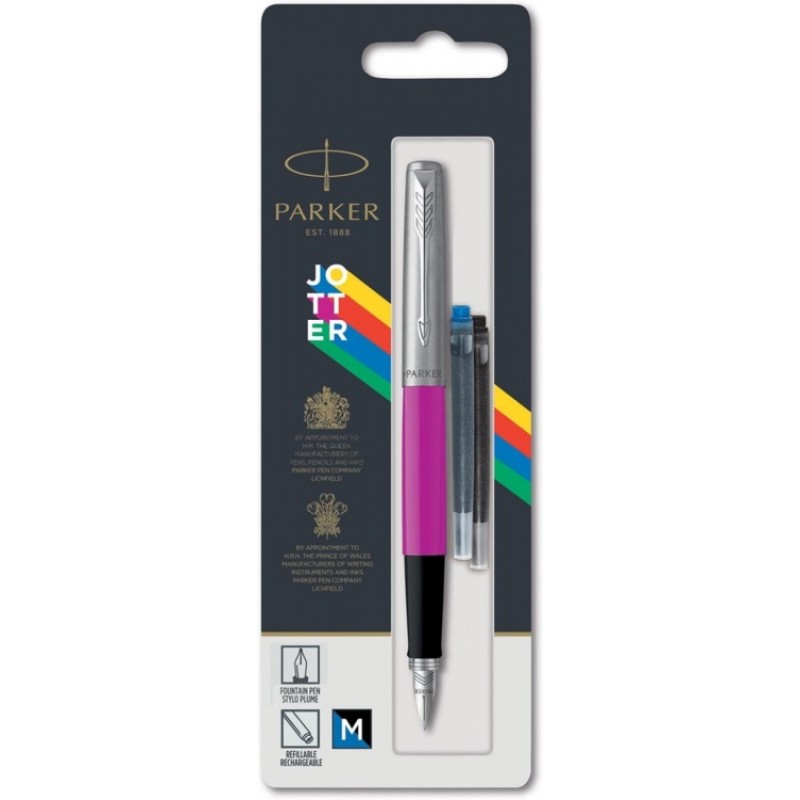 Перьевая ручка Parker Jotter, цвет MAGENTA, цвет чернил синий/черный, толщина линии M, В БЛИСТЕРЕ