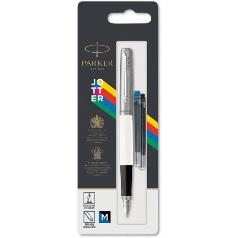 Перьевая ручка Parker Jotter, цвет ORIGINALS WHITE CT, цвет чернил синий/черный, толщина линии M, В БЛИСТЕРЕ
