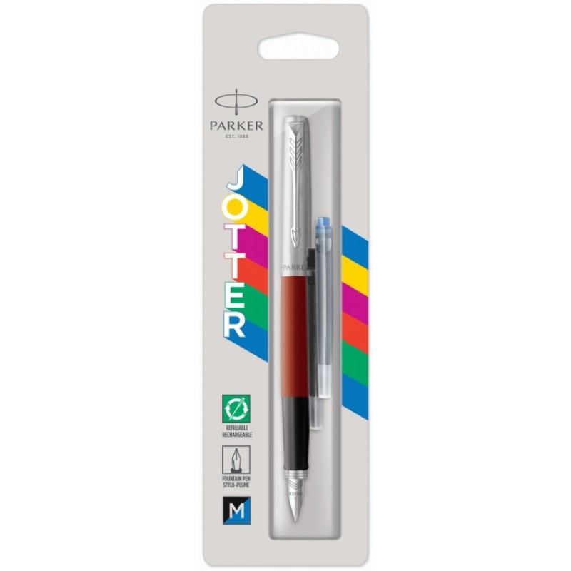 Перьевая ручка Parker Jotter, цвет ORIGINALS RED CT, цвет чернил синий/черный, толщина линии M, В БЛИСТЕРЕ