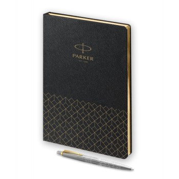 Подарочный набор: Шариковая ручка Parker Jotter Russia SE, цвет: St. Steel GT и Ежедневник  недатированный, чёрный