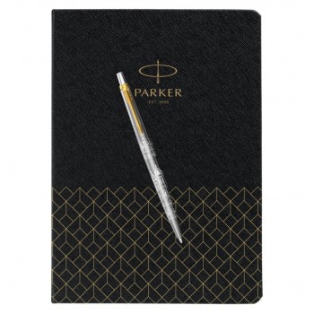 Подарочный набор: Шариковая ручка Parker Jotter Russia SE, цвет: St. Steel GT и Ежедневник  недатированный, чёрный