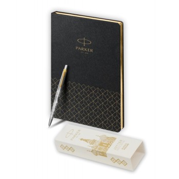 Подарочный набор: Шариковая ручка Parker Jotter Russia SE, цвет: St. Steel GT и Ежедневник  недатированный, чёрный