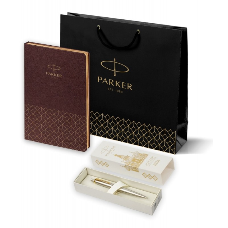 Подарочный набор: Шариковая ручка Parker Jotter Russia SE, цвет: St. Steel GT и Ежедневник  недатированный, коричневый