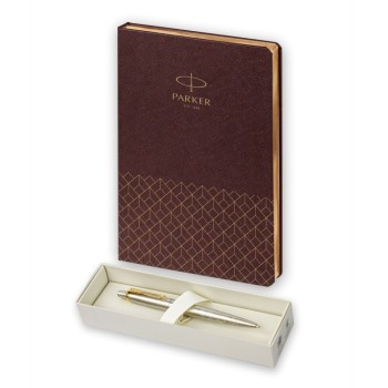 Подарочный набор: Шариковая ручка Parker Jotter Russia SE, цвет: St. Steel GT и Ежедневник  недатированный, коричневый