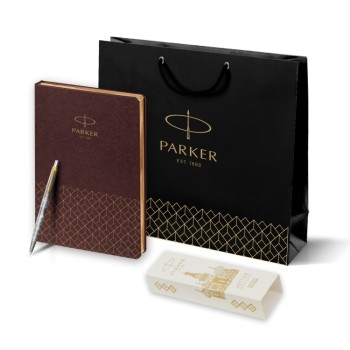 Подарочный набор: Шариковая ручка Parker Jotter Russia SE, цвет: St. Steel GT и Ежедневник  недатированный, коричневый