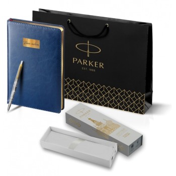 Подарочный набор: Шариковая ручка Parker Jotter Russia  Steel GT и Ежедневник синий недатированный