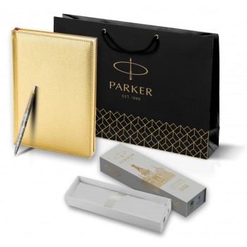 Подарочный набор: Шариковая ручка Parker Jotter Russia Steel GT и Ежедневник недатированный золотистый золотой срез