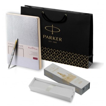 Подарочный набор: Шариковая ручка Parker Jotter Russia SE, цвет: St. Steel GT и Ежедневник недатированный серебристый