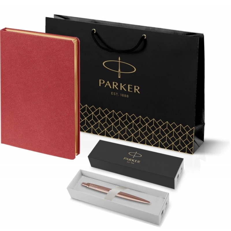 Подарочный набор: Jotter XL SE20 Monochrome в подарочной упаковке, цвет: Pink Gold, стержень Mblue и Ежедневник недатированный красный