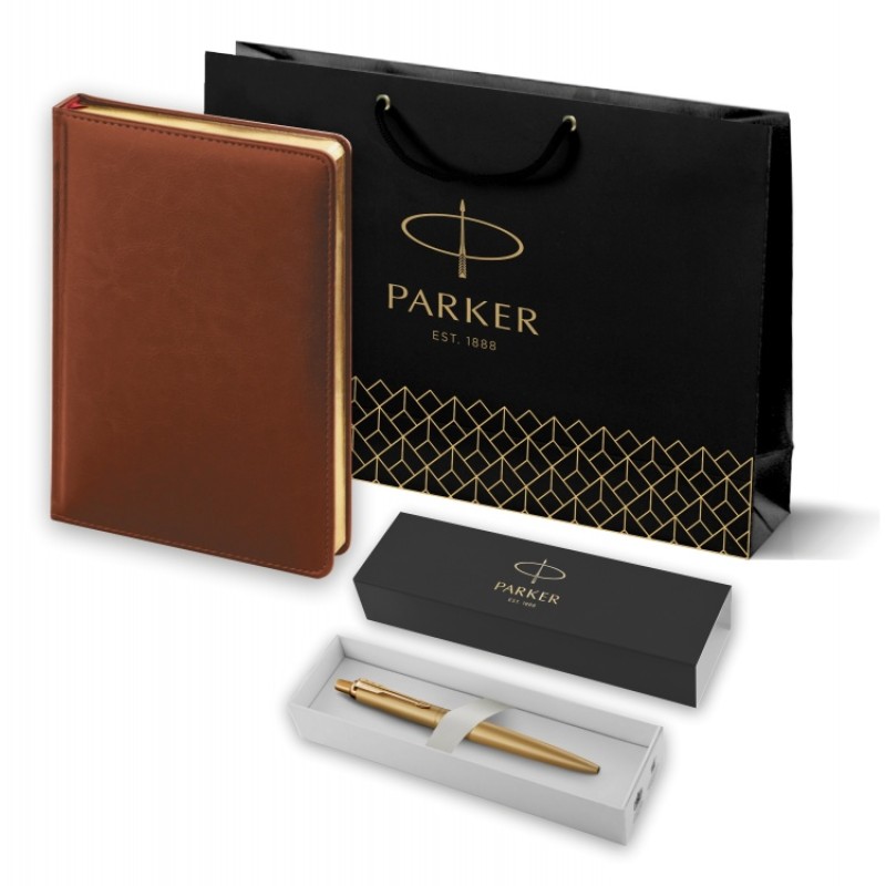 Подарочный набор: Шариковая ручка Jotter XL SE20 Monochrome в подарочной упаковке, цвет: Gold, стержень Mblue и Ежедневник коричневый недатированный