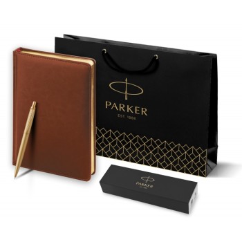 Подарочный набор: Шариковая ручка Jotter XL SE20 Monochrome в подарочной упаковке, цвет: Gold, стержень Mblue и Ежедневник коричневый недатированный