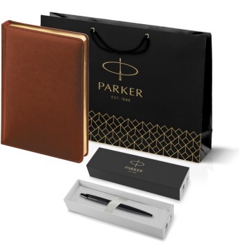 Подарочный набор: Шариковая ручка Parker  Jotter XL SE20 Monochrome в подарочной упаковке, цвет: Black, стержень: Mblue и Ежедневник коричневый недати