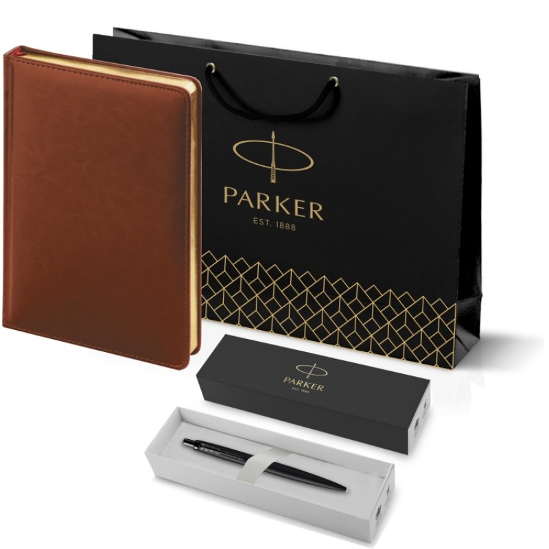 Подарочный набор: Шариковая ручка Parker  Jotter XL SE20 Monochrome в подарочной упаковке, цвет: Black, стержень: Mblue и Ежедневник коричневый недати