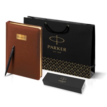 Подарочный набор: Шариковая ручка Parker  Jotter XL SE20 Monochrome в подарочной упаковке, цвет: Black, стержень: Mblue и Ежедневник коричневый недати