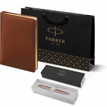 Подарочный набор: Jotter XL SE20 Monochrome в подарочной упаковке, цвет: Pink Gold, стержень Mblue и Ежедневник коричневый недатированный