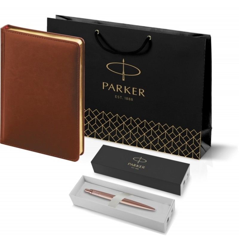 Подарочный набор: Jotter XL SE20 Monochrome в подарочной упаковке, цвет: Pink Gold, стержень Mblue и Ежедневник коричневый недатированный