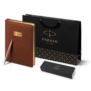 Подарочный набор: Jotter XL SE20 Monochrome в подарочной упаковке, цвет: Pink Gold, стержень Mblue и Ежедневник коричневый недатированный