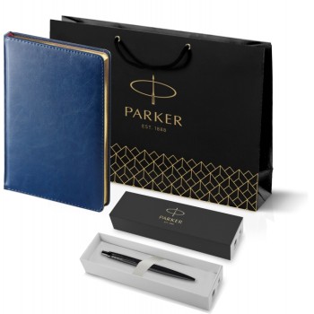 Подарочный набор: Шариковая ручка Parker  Jotter XL SE20 Monochrome в подарочной упаковке, цвет: Black, стержень: Mblue и Ежедневник синий недатирован
