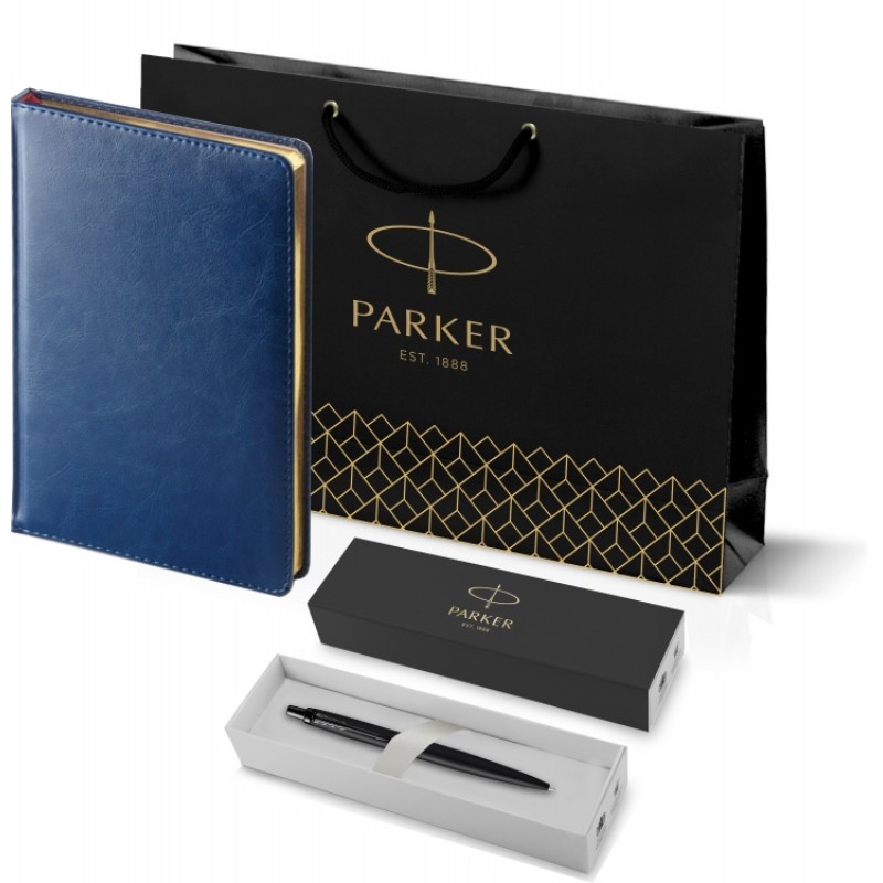 Подарочный набор: Шариковая ручка Parker  Jotter XL SE20 Monochrome в подарочной упаковке, цвет: Black, стержень: Mblue и Ежедневник синий недатирован