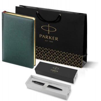 Подарочный набор: Шариковая ручка Parker  Jotter XL SE20 Monochrome в подарочной упаковке, цвет: Black, стержень: Mblue и Ежедневник зеленый недатиров