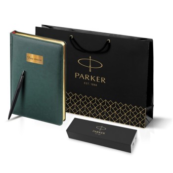 Подарочный набор: Шариковая ручка Parker  Jotter XL SE20 Monochrome в подарочной упаковке, цвет: Black, стержень: Mblue и Ежедневник зеленый недатиров