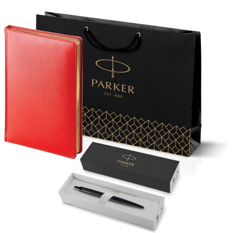Подарочный набор: Шариковая ручка Parker  Jotter XL SE20 Monochrome в подарочной упаковке, цвет: Black, стержень: Mblue и Ежедневник красный недатиров