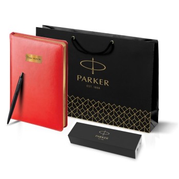 Подарочный набор: Шариковая ручка Parker  Jotter XL SE20 Monochrome в подарочной упаковке, цвет: Black, стержень: Mblue и Ежедневник красный недатиров