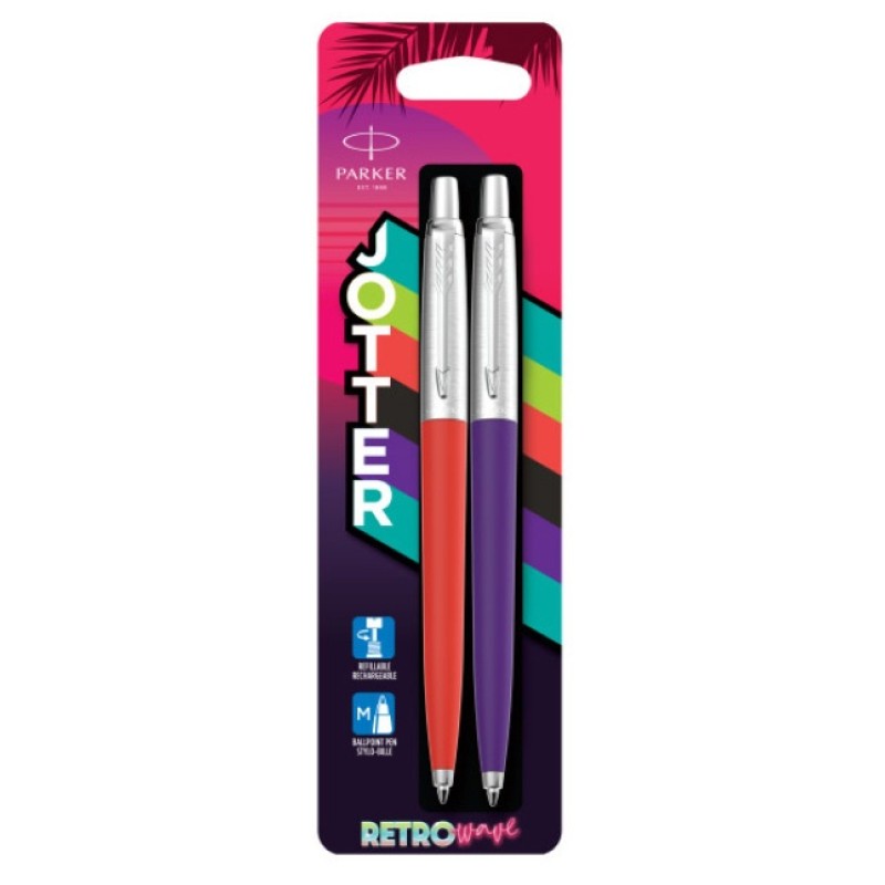 Набор ручек Parker Jotter Originals 80s Retrowave Vermilion Red/Indigo Purple M, в блистере