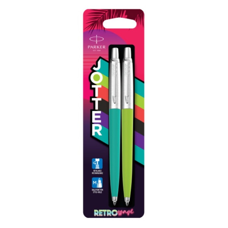 Набор ручек Parker Jotter Originals 80s Retrowave, Caribbean Blue/Apple Green M, в блистере