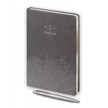 Подарочный набор: Шариковая ручка Parker Jotter Essential, St. Steel СT и Ежедневник  недатированный, серый
