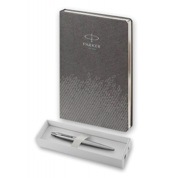 Подарочный набор: Шариковая ручка Parker Jotter Essential, St. Steel СT и Ежедневник  недатированный, серый