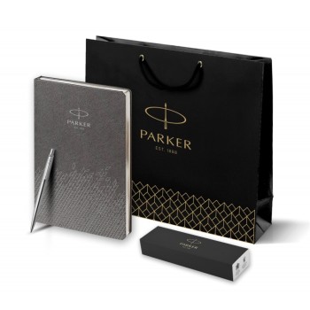 Подарочный набор: Шариковая ручка Parker Jotter Essential, St. Steel СT и Ежедневник  недатированный, серый