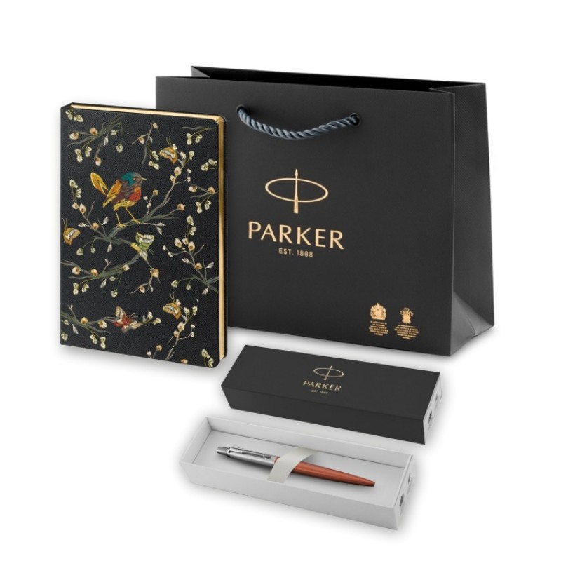 Подарочный набор: Шариковая ручка Parker Jotter Essential Chelsea Orange CT и Ежедневник недатированный, черный.