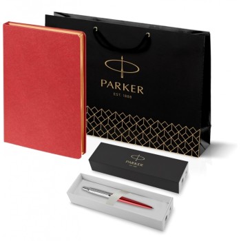 Подарочный набор: Ежедневник красный недатированный  и Шариковая ручка Parker Jotter Essential, Kensington Red CT, стержень: Mblue