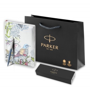 Подарочный набор: Шариковая ручка Parker Jotter Essential, Waterloo Blue CT и Ежедневник недатированный серебристый