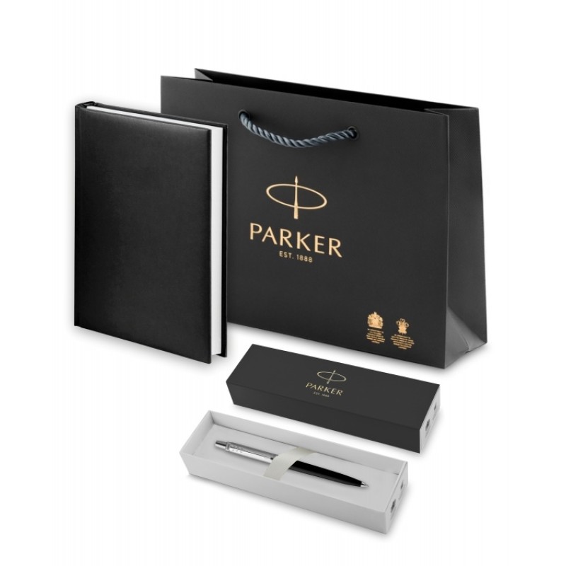 Подарочный набор: Шариковая ручка Parker Jotter K60, цвет: Black, стержень: Mblue, в подарочной упаковке и черный недатированный ежедневник