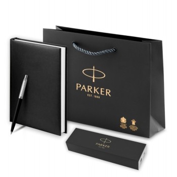 Подарочный набор: Шариковая ручка Parker Jotter K60, цвет: Black, стержень: Mblue, в подарочной упаковке и черный недатированный ежедневник