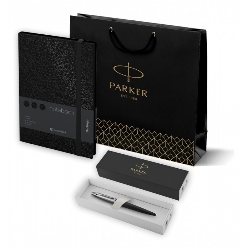 Подарочный набор:  Шариковая ручка Parker Jotter K60, цвет: Black и Ежедневник недатированный, черный срез, черный.
