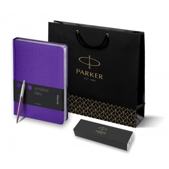 Подарочный набор: Шариковая ручка Parker Jotter Essential, Victoria Violet CT и Ежедневник недатир., серебр. срез, фиолетовый