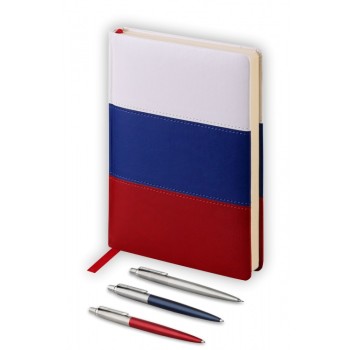 Подарочный набор Parker Jotter London Trio: гелевая ручка Red CT + шариковая ручка Blue CT + карандаш Stainless Steel CT и Ежедневник недатир.триколор